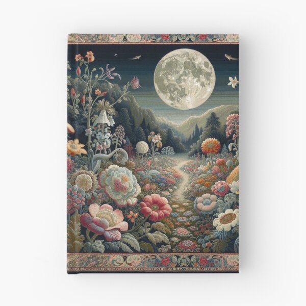 Item preview, Nocturnal garden Victorian-themed rug art, vibrant colorful night-time botanical flower garden.  designed and sold by DrewRomeoCo.