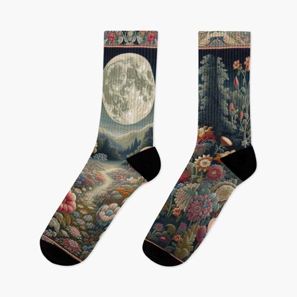 Item preview, Nocturnal garden Victorian-themed rug art, vibrant colorful night-time botanical flower garden.  designed and sold by DrewRomeoCo.