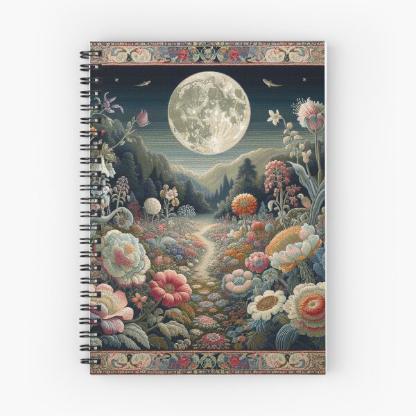 Item preview, Nocturnal garden Victorian-themed rug art, vibrant colorful night-time botanical flower garden.  designed and sold by DrewRomeoCo.