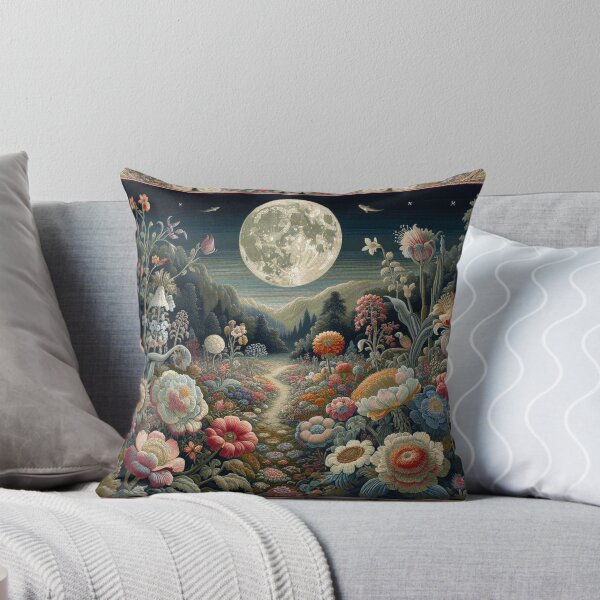 Item preview, Nocturnal garden Victorian-themed rug art, vibrant colorful night-time botanical flower garden.  designed and sold by DrewRomeoCo.