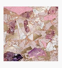 White rose gold and pink elegant marble stone pattern Photographic Print