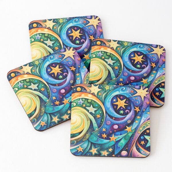 Item preview, Swirly galaxies, multicolored stars and planets - 4 designed and sold by artedamensagem.