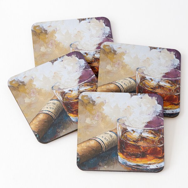 Item preview, Savor the Elegance of Whiskey and Cigar with Warm, Vibrant Hues Generative AI designed and sold by OlfactoART Studio.