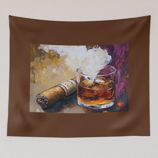 Item preview, Savor the Elegance of Whiskey and Cigar with Warm, Vibrant Hues Generative AI designed and sold by OlfactoART Studio.