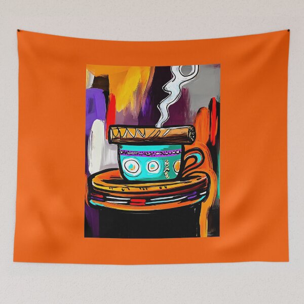 Item preview, Vibrant Abstract Depiction of Steaming Coffee Cup with Cigar Resting on Top AI Generated designed and sold by OlfactoART Studio.