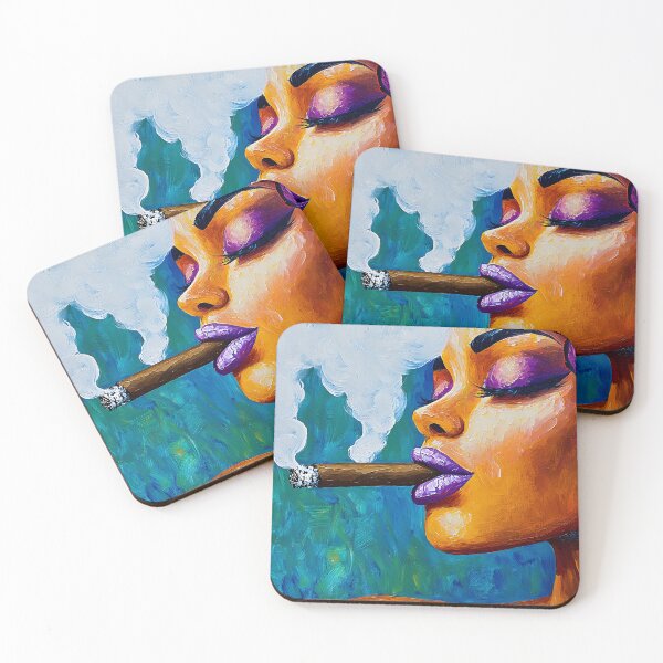 Item preview, Indulge in the Vividness of a Woman with Purple Hair, Shimmer Eyeshadow and Cigar Amidst Billowing Smoke designed and sold by OlfactoART Studio.