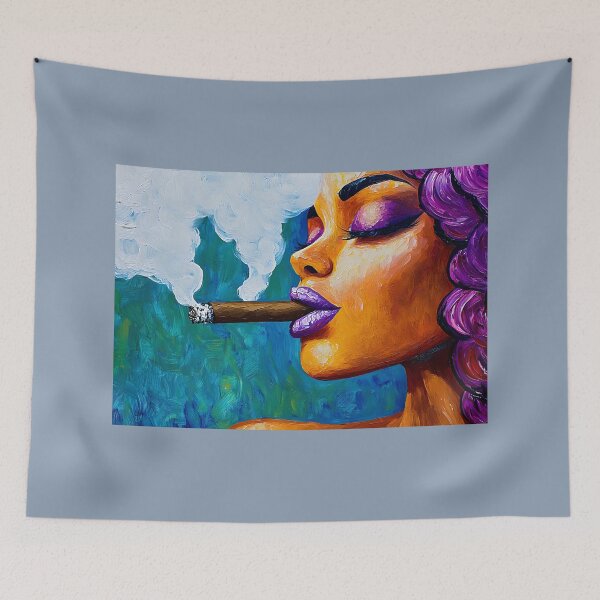 Item preview, Indulge in the Vividness of a Woman with Purple Hair, Shimmer Eyeshadow and Cigar Amidst Billowing Smoke designed and sold by OlfactoART Studio.