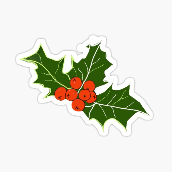 Item preview, Pretty Holly Ilex aquifolium Leaves With Red Berries  designed and sold by Lily Rose Doodle.