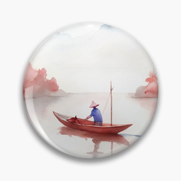 Item preview, Asian river landscape with traditional boat designed and sold by AhArtMe.