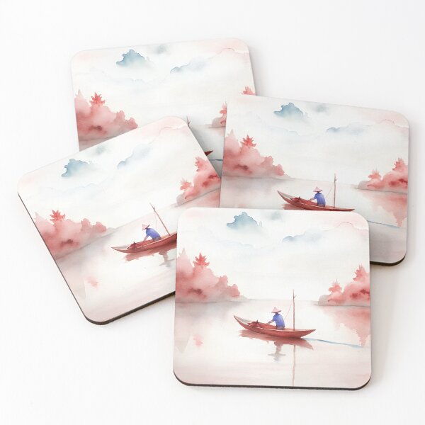 Item preview, Asian river landscape with traditional boat designed and sold by AhArtMe.