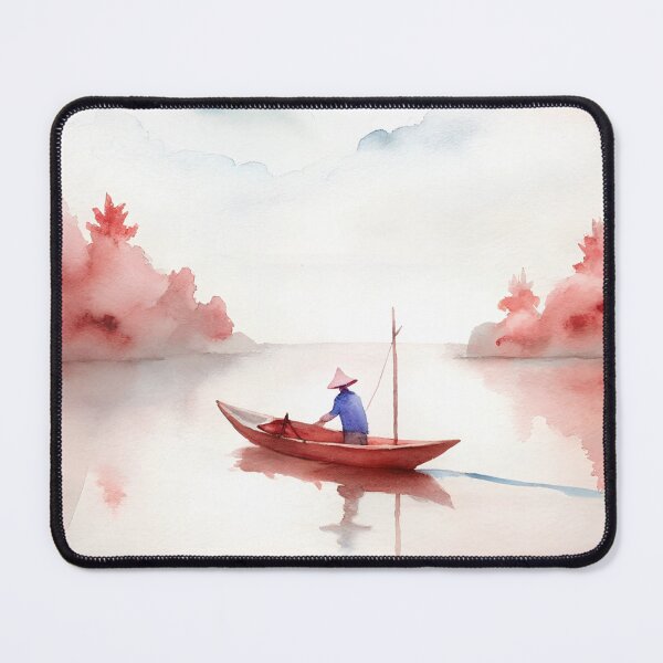 Item preview, Asian river landscape with traditional boat designed and sold by AhArtMe.