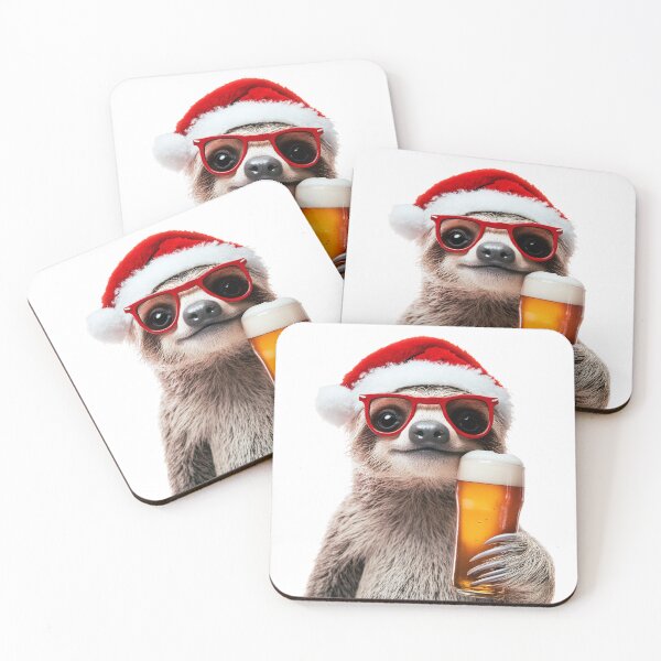 Item preview, Funny Sloth celebrating christmas with a beer pint designed and sold by LazyOwlStore.