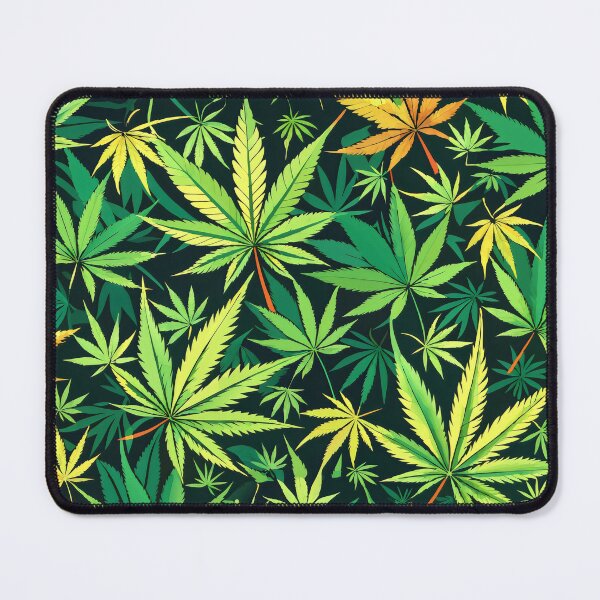 Item preview, Vibrant pattern with various hemp leaves in shades of green and yellow on a dark background. designed and sold by Rostislav Bouda.