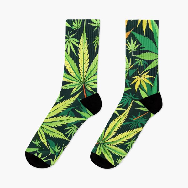 Item preview, Vibrant pattern with various hemp leaves in shades of green and yellow on a dark background. designed and sold by Rostislav Bouda.