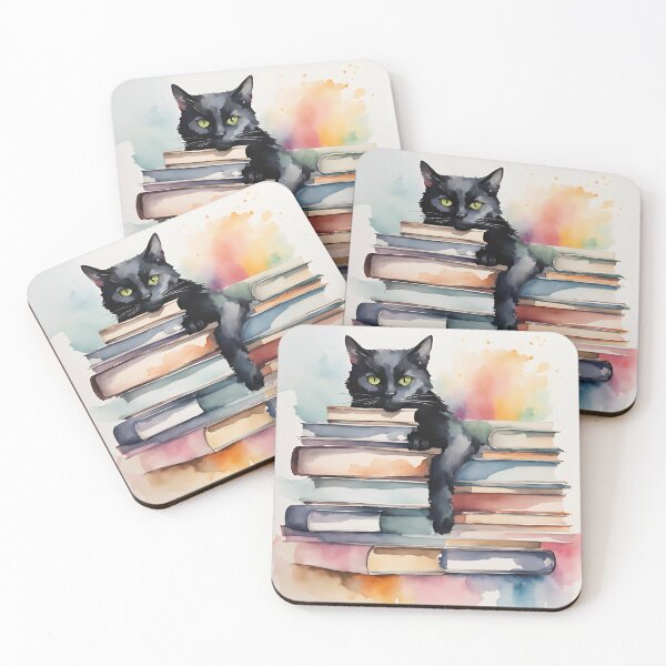 Item preview, Black Cat and Books,  Black cat sitting on books, black cat,  books designed and sold by KolorellaS.