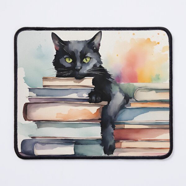 Item preview, Black Cat and Books,  Black cat sitting on books, black cat,  books designed and sold by KolorellaS.