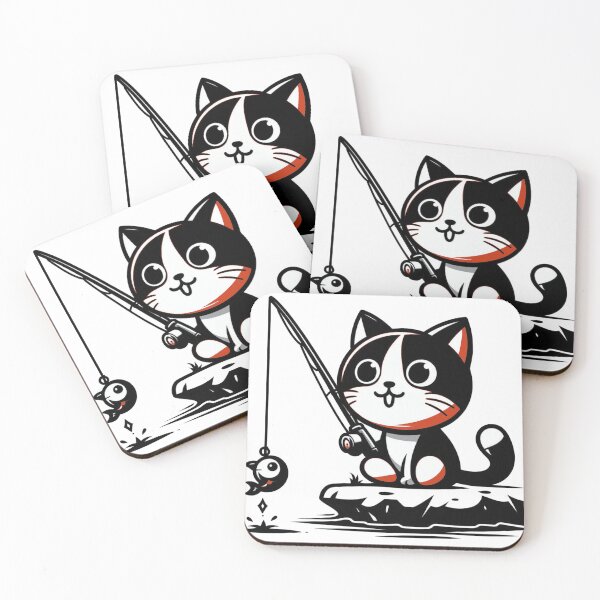 Item preview, artistic black cat fishing drawing  designed and sold by CeammiShop.