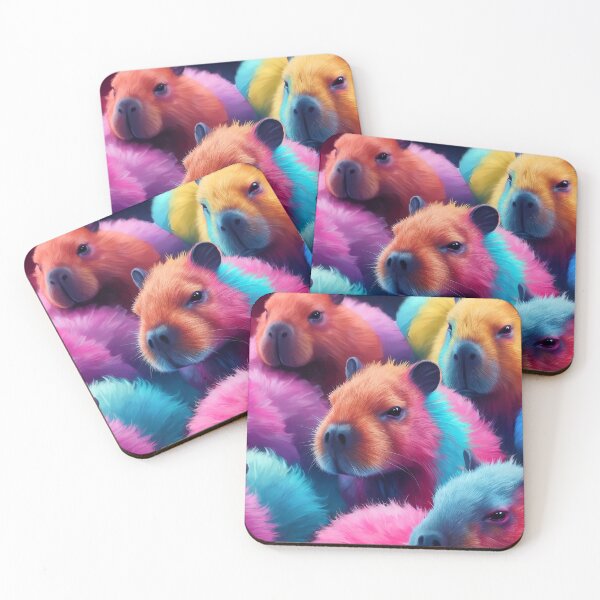 Item preview, Multicolor fluffy capybaras as pattern designed and sold by EmeraldeaArt.