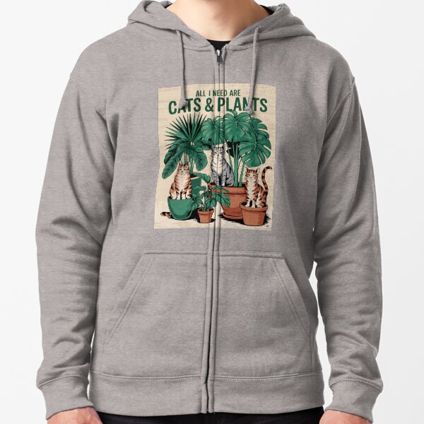 Vista previa del artículo con la obra «Ilustración vintage "Todo lo que necesito son gatos y plantas"», diseñado y vendido por PurrGreen.