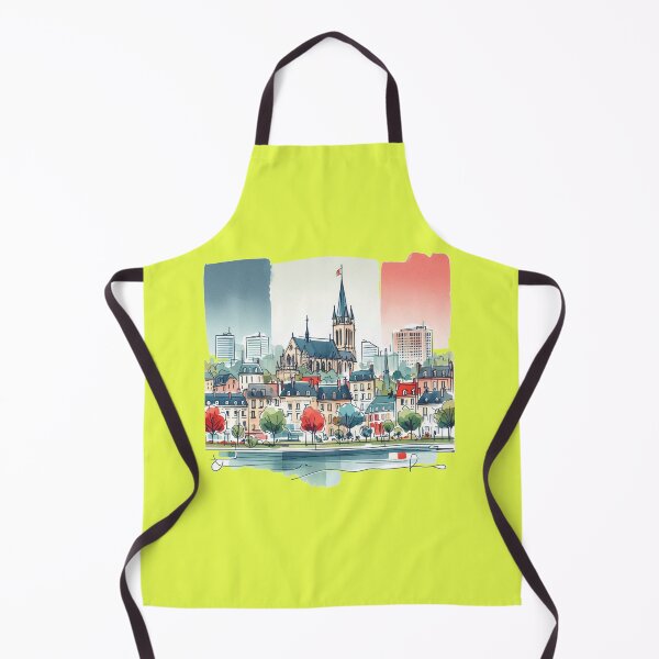 Aperçu de l'œuvre Skyline de Vichy en France dans des aquarelles rétro minimalistes, créée et vendue par PaintMeWorld.