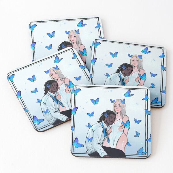 Item preview, Butterflies and Lies: Interracial Couple with Blue Butterflies  Art designed and sold by MOLOMBO.