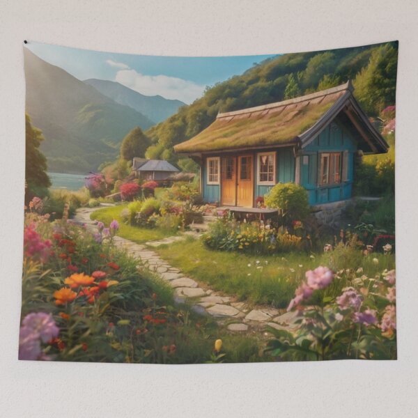 Aperçu de l'œuvre Blossoming Cottage Escape créée et vendue par BlareBlare.