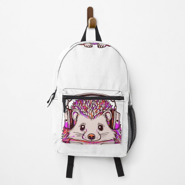 Item preview, A cute little hedgehog in headphones, autumn graphics, black outline, magenta and red elements. designed and sold by My-fake-places.