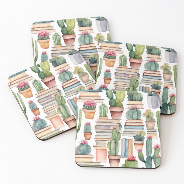 Item preview,  I love books and cacti, Cacti in Pots on Books,   vintage books,  designed and sold by KolorellaS.