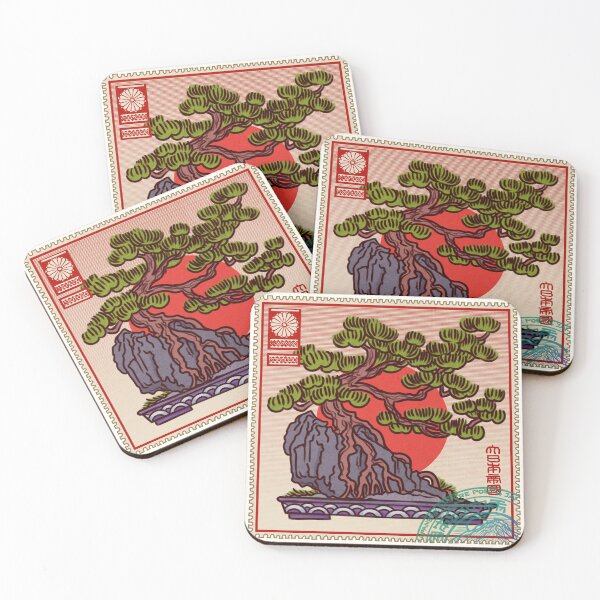 Item preview, Bonsai tree vintage post stamp designed and sold by NevermindOnArt.