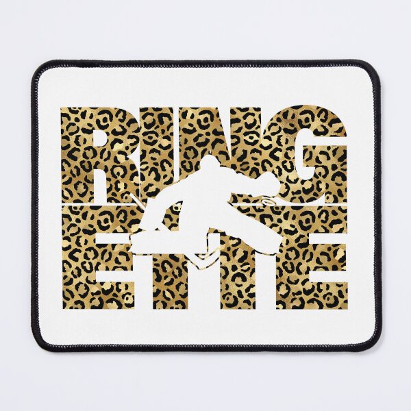 Item preview, Ringette goalie silhuette in golden yellow-black leopard cheetah pattern designed and sold by EmeraldeaArt.