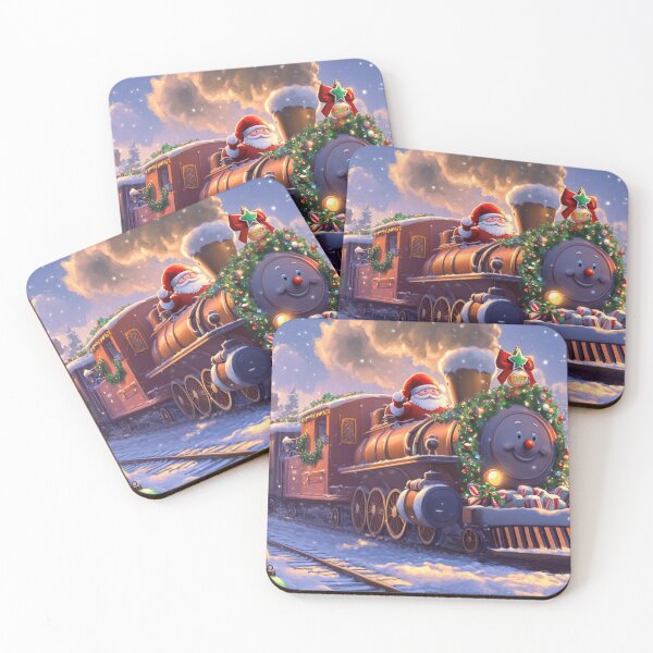 Item preview, Festive holiday train traveling through a snowy landscape designed and sold by The Art of Kkatarynka.