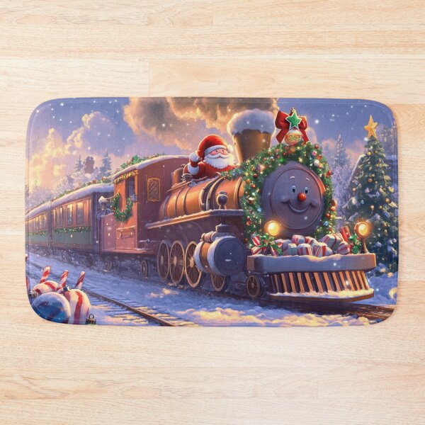 Item preview, Festive holiday train traveling through a snowy landscape designed and sold by The Art of Kkatarynka.