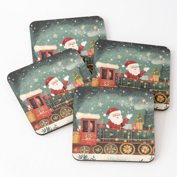 Item preview, Festive holiday Christmas Santa Clause train traveling through a snowy landscape designed and sold by The Art of Kkatarynka.