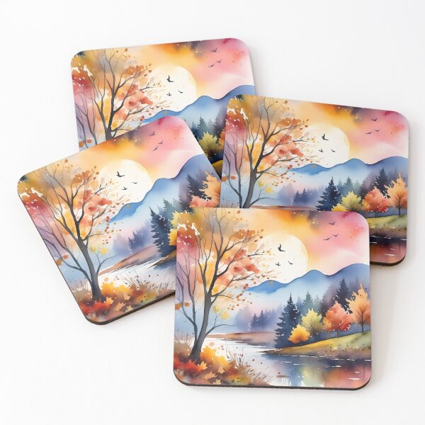 Item preview, Dreamy autumn watercolor landscape designed and sold by NolineXpression.