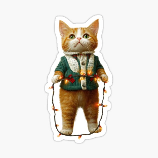 Item preview, cute cat with fairy lights designed and sold by Mauswohn.