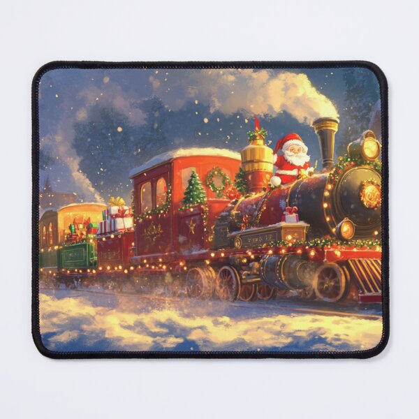Item preview, Festive holiday Christmas Santa Clause train traveling through a snowy landscape designed and sold by The Art of Kkatarynka.