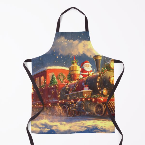 Item preview, Festive holiday Christmas Santa Clause train traveling through a snowy landscape designed and sold by The Art of Kkatarynka.