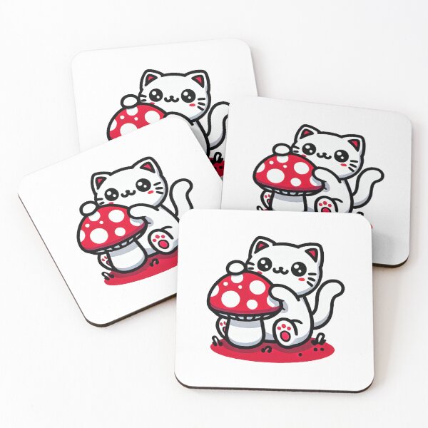 Item preview, Cute kitty playing with mushroom designed and sold by RetroPop23.