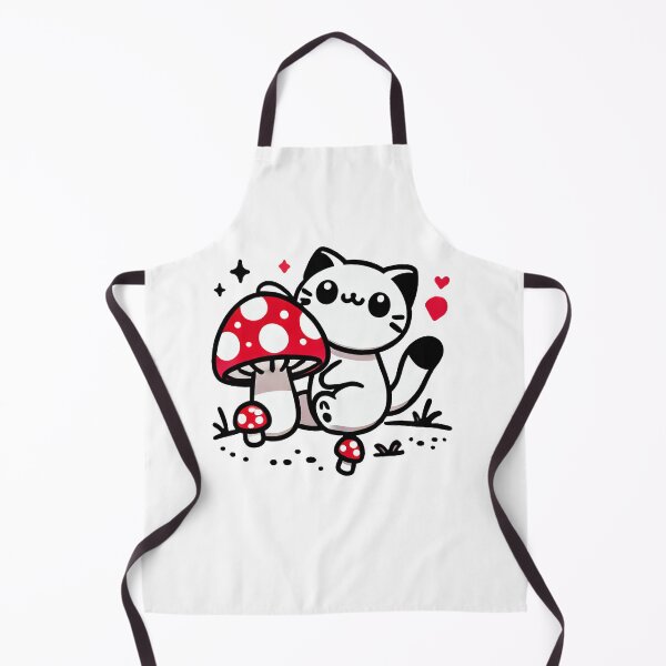 Item preview, Adorable white kitty surrounded by red mushrooms designed and sold by RetroPop23.