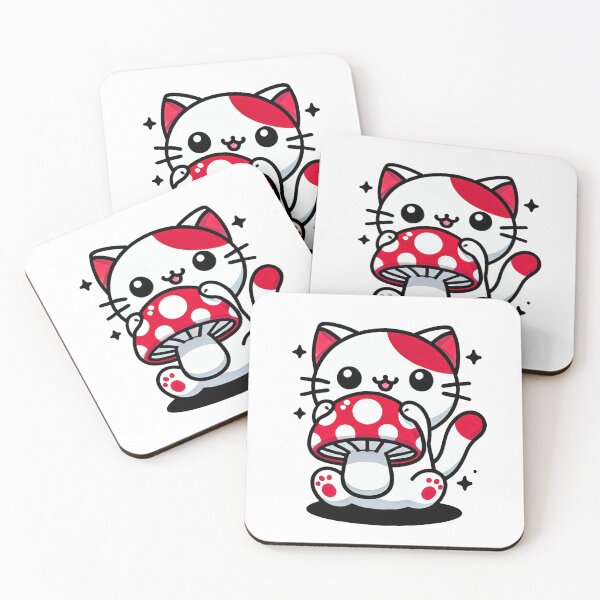 Item preview, Cute kitty holding red mushroom kawaii design designed and sold by RetroPop23.