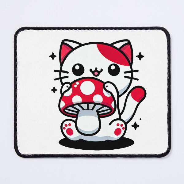 Item preview, Cute kitty holding red mushroom kawaii design designed and sold by RetroPop23.