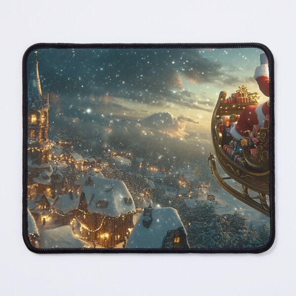 Item preview, Festive holiday Christmas Santa Clause Sleight  Traveling through a city landscape designed and sold by The Art of Kkatarynka.