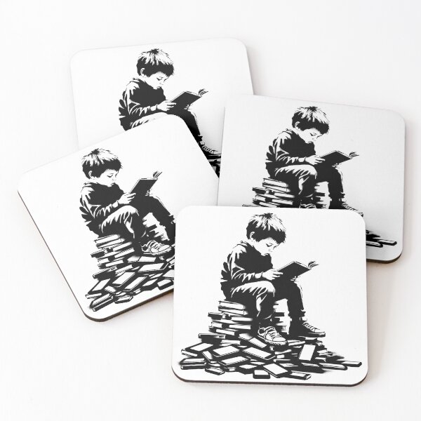Artikelvorschau, Kind liest auf einem Stapel Smartphones, von Banksy inspiriert entworfen und verkauft von EdgyEdgeArt.
