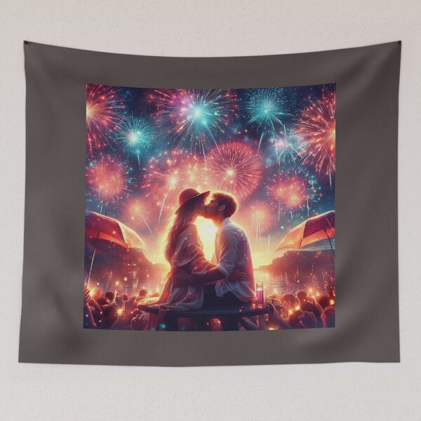 Item preview, Magical Night: Loving Couple Under Fireworks and Umbrellas" designed and sold by choder61.