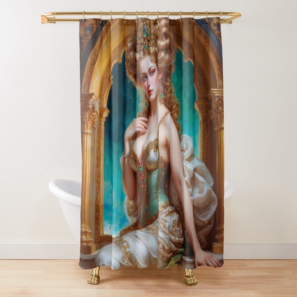 The Majestic Empress Of The Clouds Daiylia In Her Golden Palace AI Concept Art by Xzendor7 | Her Beauty Is Eternal 3 The Majestic Empress Of The Clouds Daiylia In Her Golden Palace Mesmerizing AI Concept Art by Xzendor7 Decorative Art Print Shower Curtain