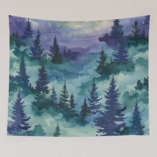 Item preview, Serene Watercolor Forest Night Sky Art designed and sold by solynneart.