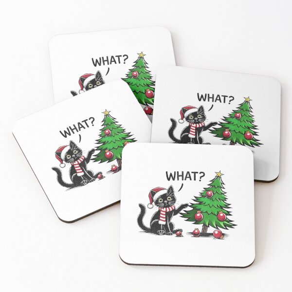 Item preview, Black Cat Pushing Christmas Tree Over Cat What Xmas designed and sold by Frizz-Nie.