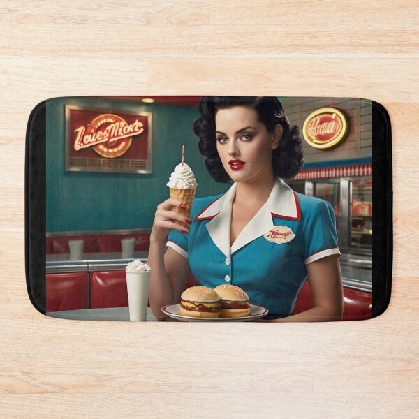 Item preview, Beautiful server in an American Diner vintage pinup advertising style art designed and sold by Vintage Designs +.