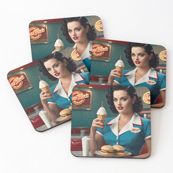 Item preview, Beautiful server in an American Diner vintage pinup advertising style art designed and sold by Vintage Designs +.