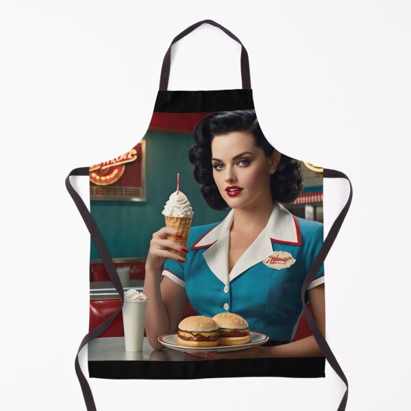 Item preview, Beautiful server in an American Diner vintage pinup advertising style art designed and sold by Vintage Designs +.
